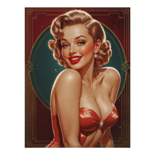Affiche Pin-up Blonde Inspirée Art Déco