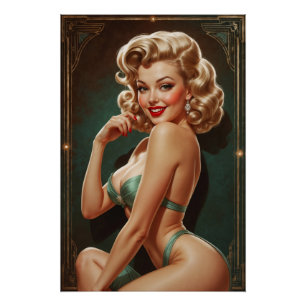Affiche Pin-up Blonde Inspirée Art Déco