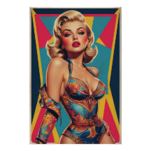 Affiche Pin-up Blonde Pop Art