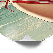 Affiche Pin-Up Brune en Bikini Rayé Rouge et Blanc (Coin)