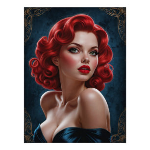 Affiche Pin-up Rousse Inspirée Art Déco