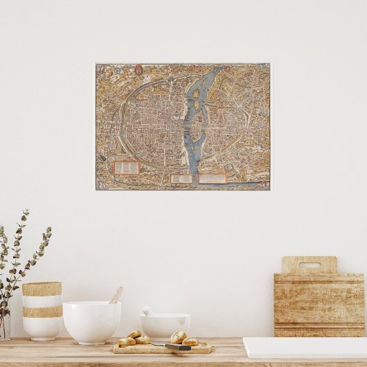 Affiche Plan Ancien Paris Truschet et Hoyau 1553 (Cuisine)