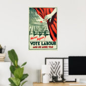 Affiche Plus jamais ! Votez Labour et plus de guer (Bureau à domicile)