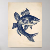 Affiche Poisson Arc-en-ciel Linogravure Rétro  (Devant)