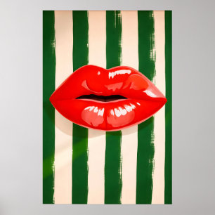 Affiche Pop Art aux Lèvres Rouges, Impression Rayé