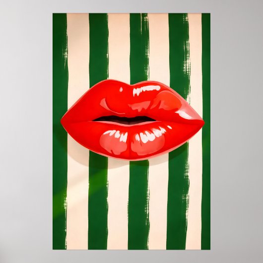 Affiche Pop Art aux Lèvres Rouges, Impression Rayé (Devant)