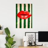 Affiche Pop Art aux Lèvres Rouges, Impression Rayé (Bureau à domicile)