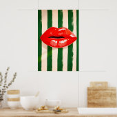 Affiche Pop Art aux Lèvres Rouges, Impression Rayé (Cuisine)