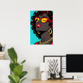 Affiche Pop Art Fille aux Lèvres Rouges (Bureau à domicile)
