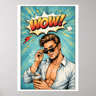 Affiche Pop Art « WOW ! » – Homme attrayant Comic