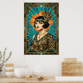 Affiche portrait de femme Flapper Art déco doré sa (Cuisine)