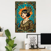 Affiche portrait de femme Flapper Art déco doré sa (Bureau à domicile)