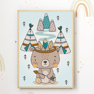 Affiche pour chambre d'enfants ours amérindien Nou