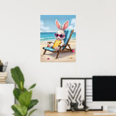 Affiche pour enfants de lapin mignon d'été côtier (Bureau à domicile)