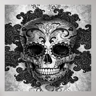 Affiche pour le crâne de sucre en noir et blanc