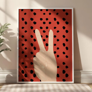 Affiche Préppy Signe de Paix sur Fond Rouge à Poin