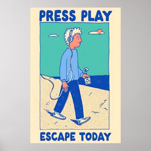Affiche Press Play Impression d'art rétro Walkman (Devant)