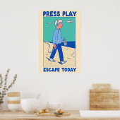 Affiche Press Play Impression d'art rétro Walkman (Cuisine)