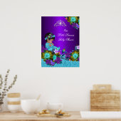 Affiche Princesse Baby Shower Bleu Sarcelle Violet (Cuisine)