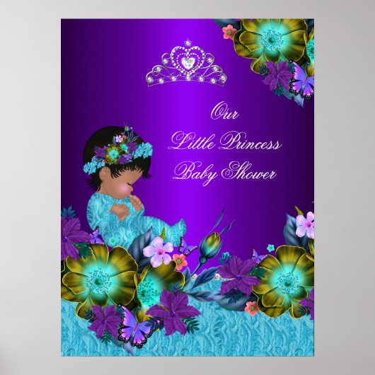 Affiche Princesse Baby Shower Bleu Sarcelle Violet (Devant)