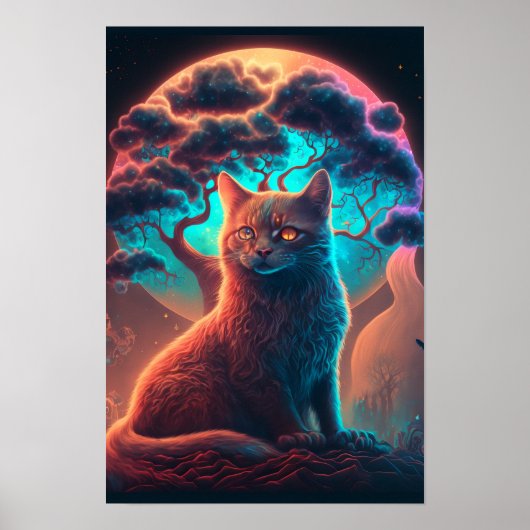 Affiche psychédélique de chat mystique | Chat cosm (Devant)