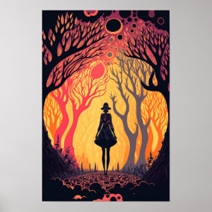 Affiche psychédélique de la forêt magique 1