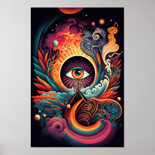 Affiche psychédélique d'oeil omniscient Mystique