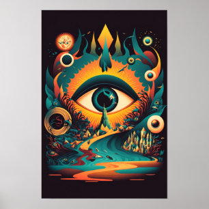 Affiche psychédélique d'Œil qui voit tout Mystiq
