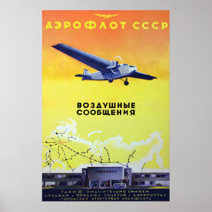 Affiche publicitaire Aeroflot de l'Union soviétiqu