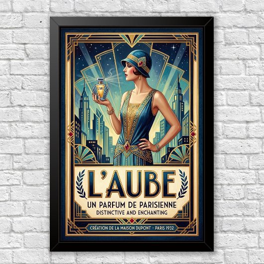 Affiche publicitaire vintage Art Déco pour parfum