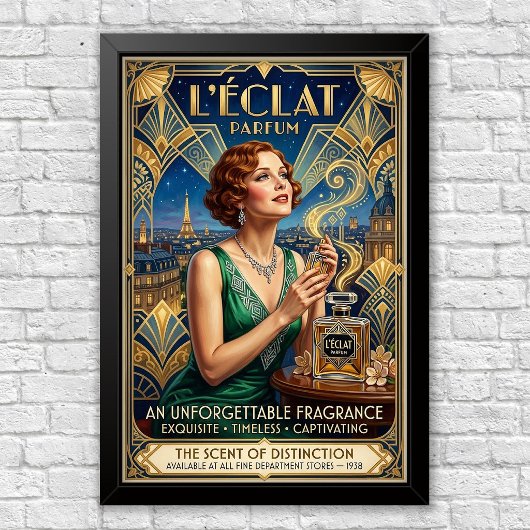 Affiche publicitaire vintage Art Déco pour parfum