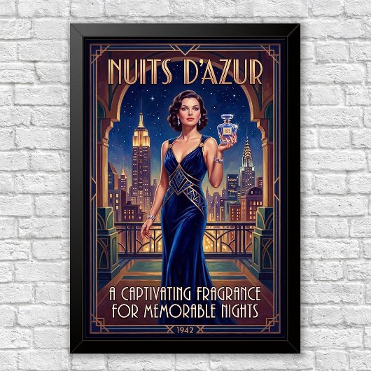 Affiche publicitaire vintage Art Déco pour parfum