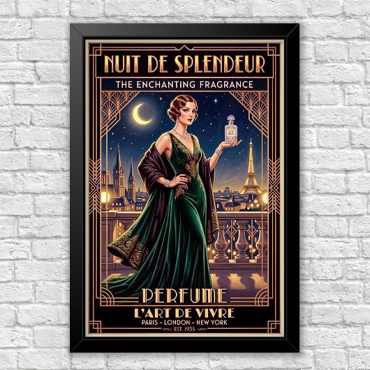 Affiche publicitaire vintage Art Déco pour parfum