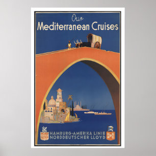 Affiche publicitaire vintage de croisière en Médit