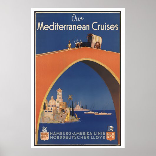 Affiche publicitaire vintage de croisière en Médit (Devant)
