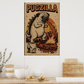 Affiche Pugzilla – Illustration de monstre carlin (Cuisine)