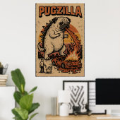 Affiche Pugzilla – Illustration de monstre carlin (Bureau à domicile)