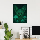 Affiche Renard Enchanté & Champignons Bioluminesce (Bureau à domicile)