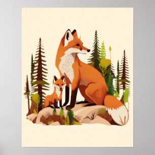 Affiche renard mère et renardeau