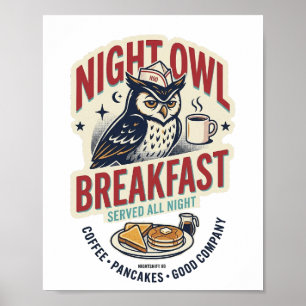 Affiche Rétro 80s Breakfast Night Owl Mat Matte