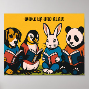 Affiche Rétro Animaux en Lecture - Réveillez-vous 