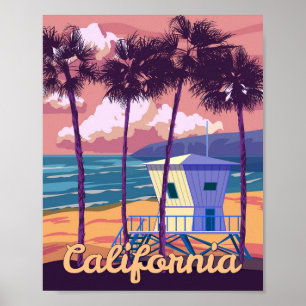 Affiche Rétro Californie. Maison de maître-nageur