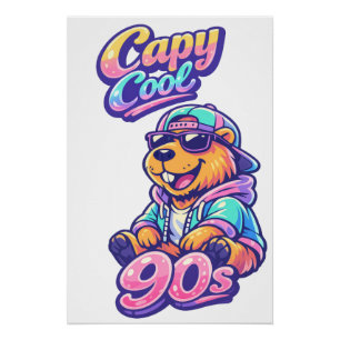 Affiche Rétro Capybara 90s Capy Cool Mur Vibrant