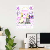 Affiche Rétro Coucher de Soleil Vaporwave avec Coc (Bureau à domicile)