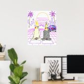 Affiche Rétro Coucher de Soleil Vaporwave avec Coc (Bureau à domicile)