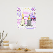 Affiche Rétro Coucher de Soleil Vaporwave avec Coc (Cuisine)