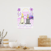 Affiche Rétro Coucher de Soleil Vaporwave avec Coc (Cuisine)
