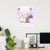 Affiche Rétro Coucher de Soleil Vaporwave avec Coc (Bureau à domicile)