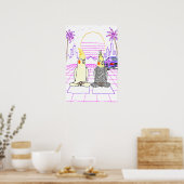 Affiche Rétro Coucher de Soleil Vaporwave avec des (Cuisine)