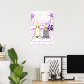 Affiche Rétro Coucher de Soleil Vaporwave avec des (Bureau à domicile)